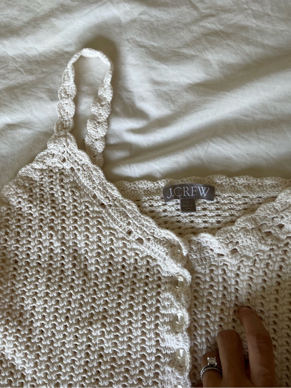 J. Crew Cream Crochet Button-Front Tank Top